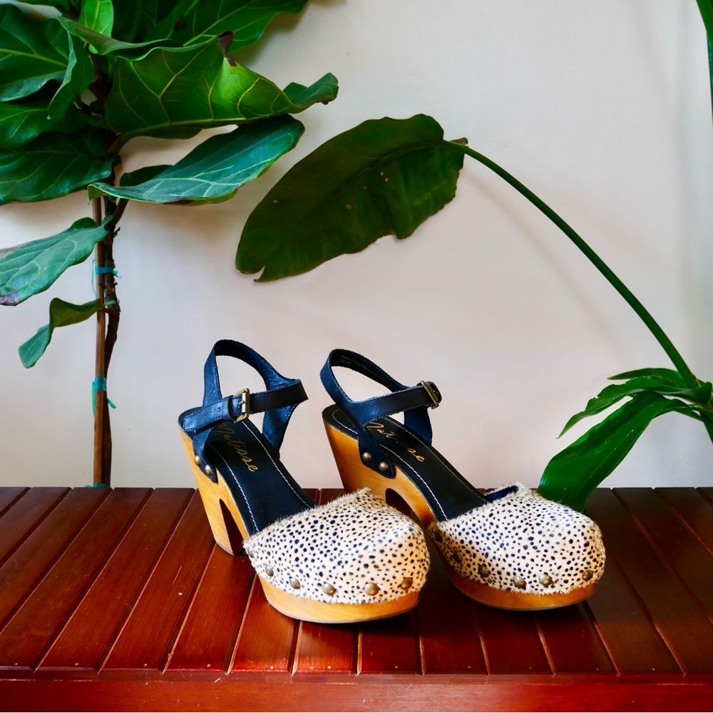 Leopard Print Heeled Wooden Platform Clogs - Picture 3 of 6